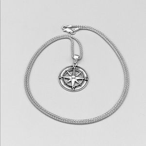 Sterling Silver Compass Necklace, Compass Chain